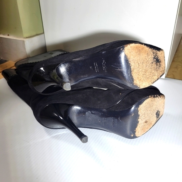 Ysl yves saint laurent platform suede leather knee high stiletto boots black  7 - Picture 7 of 15